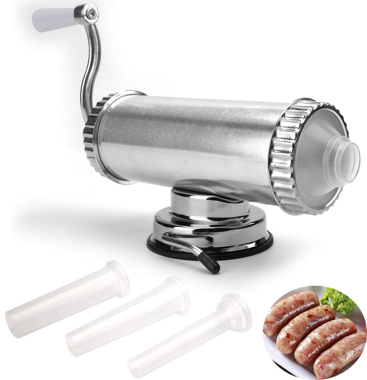 Lawei two-lbs sausage stuffer horizontal design for effortless home pork sausage making.