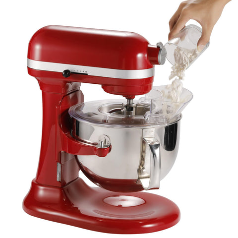 10 inch diameter shield covers wide bowls for mess-free mixing.