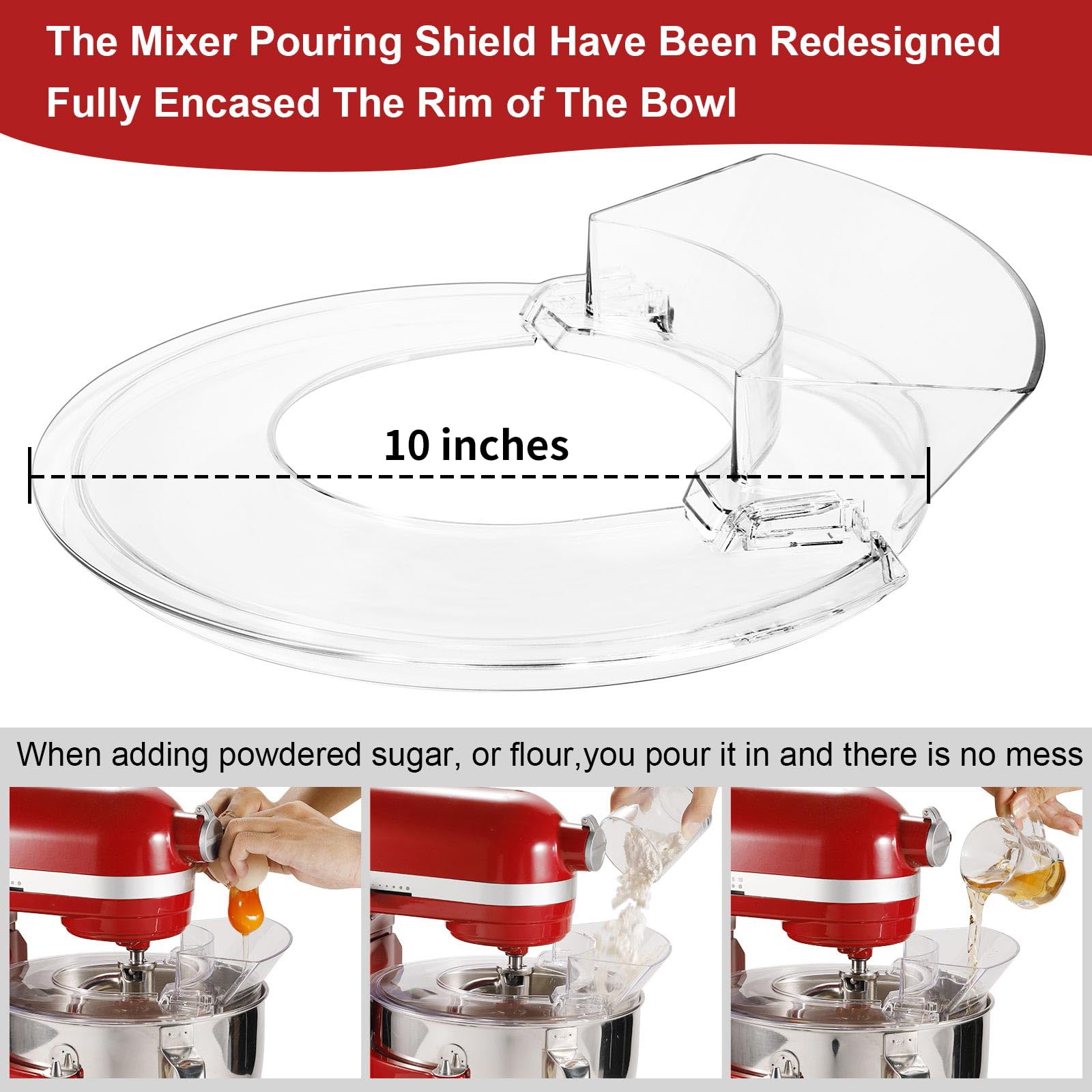 Removable pouring chute for adding ingredients without stopping the mixer.