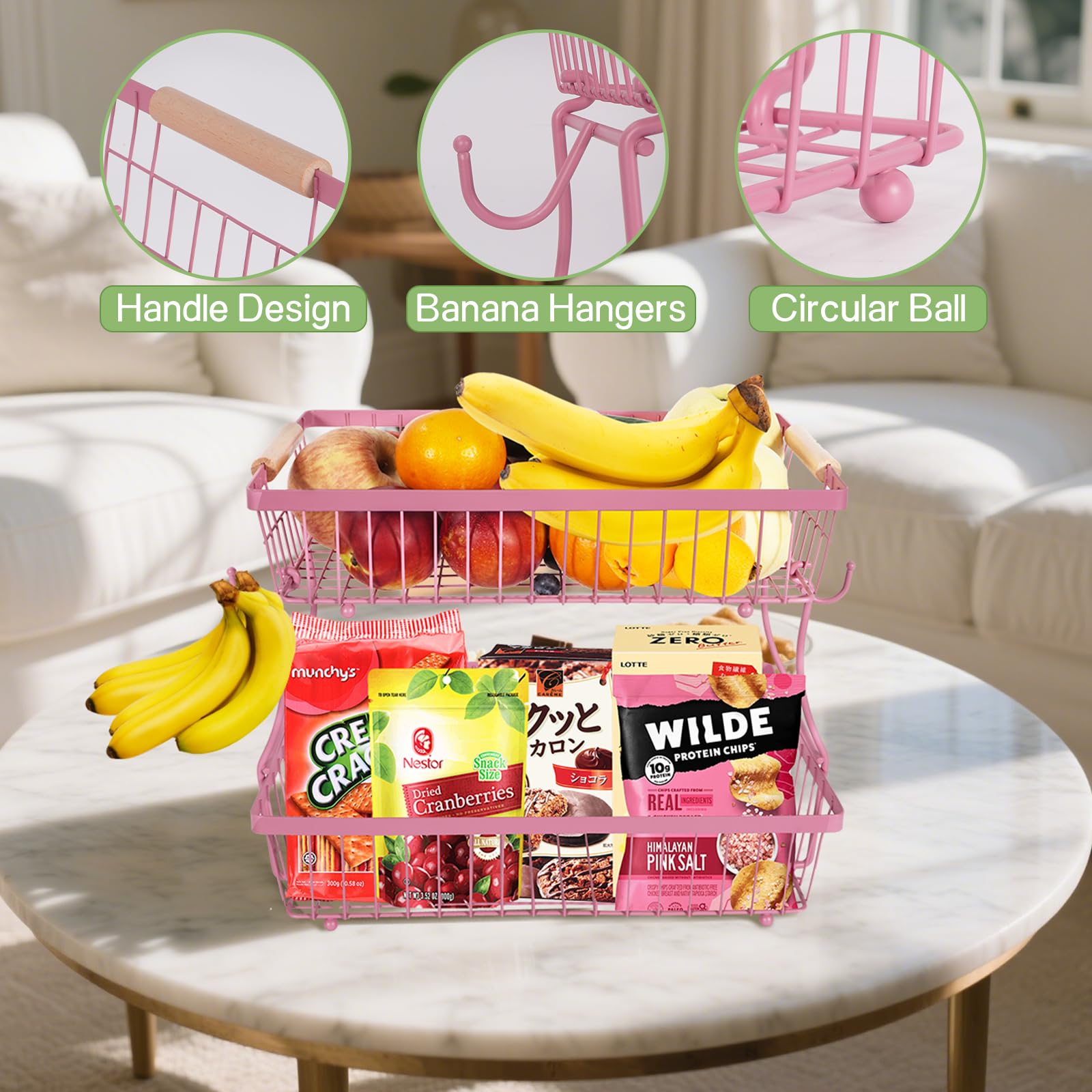 Lawhood-Mijin pink kitchen counter-display on pink finish enhances decor.