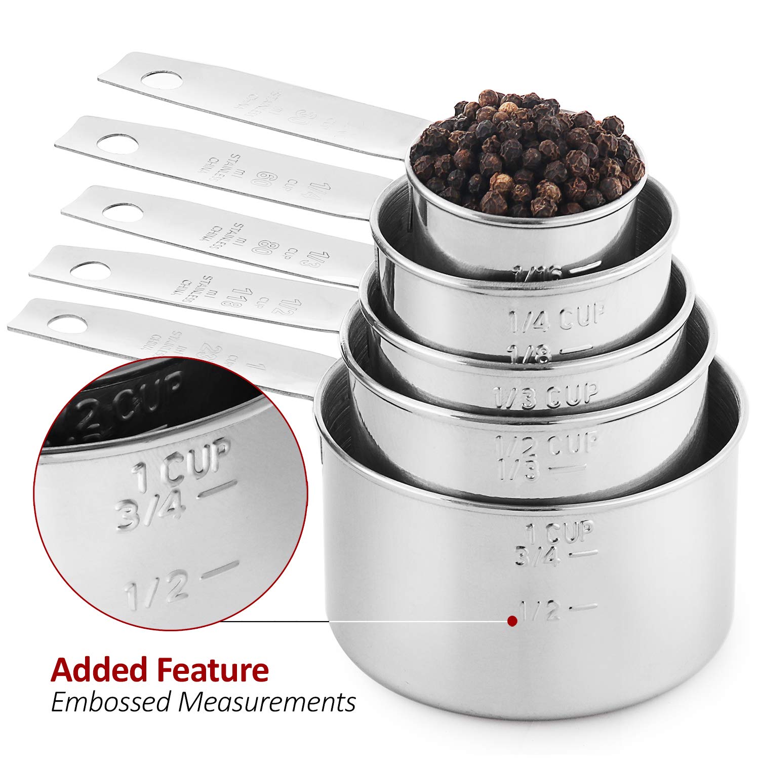 Laxinis World stainless steel one-quarter cup for leveling scoops.
