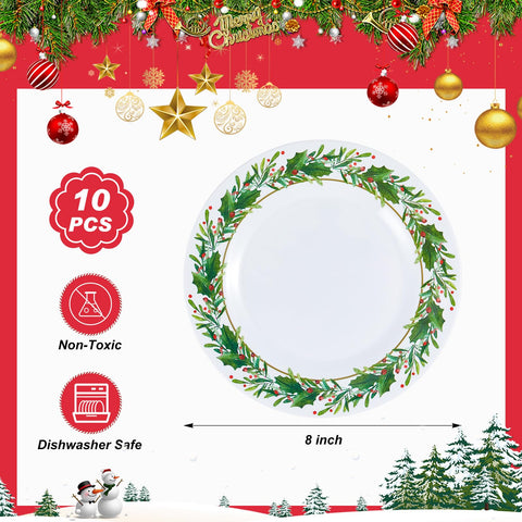 Layhit Christmas melamine plates in green and white for durable, lightweight entertaining