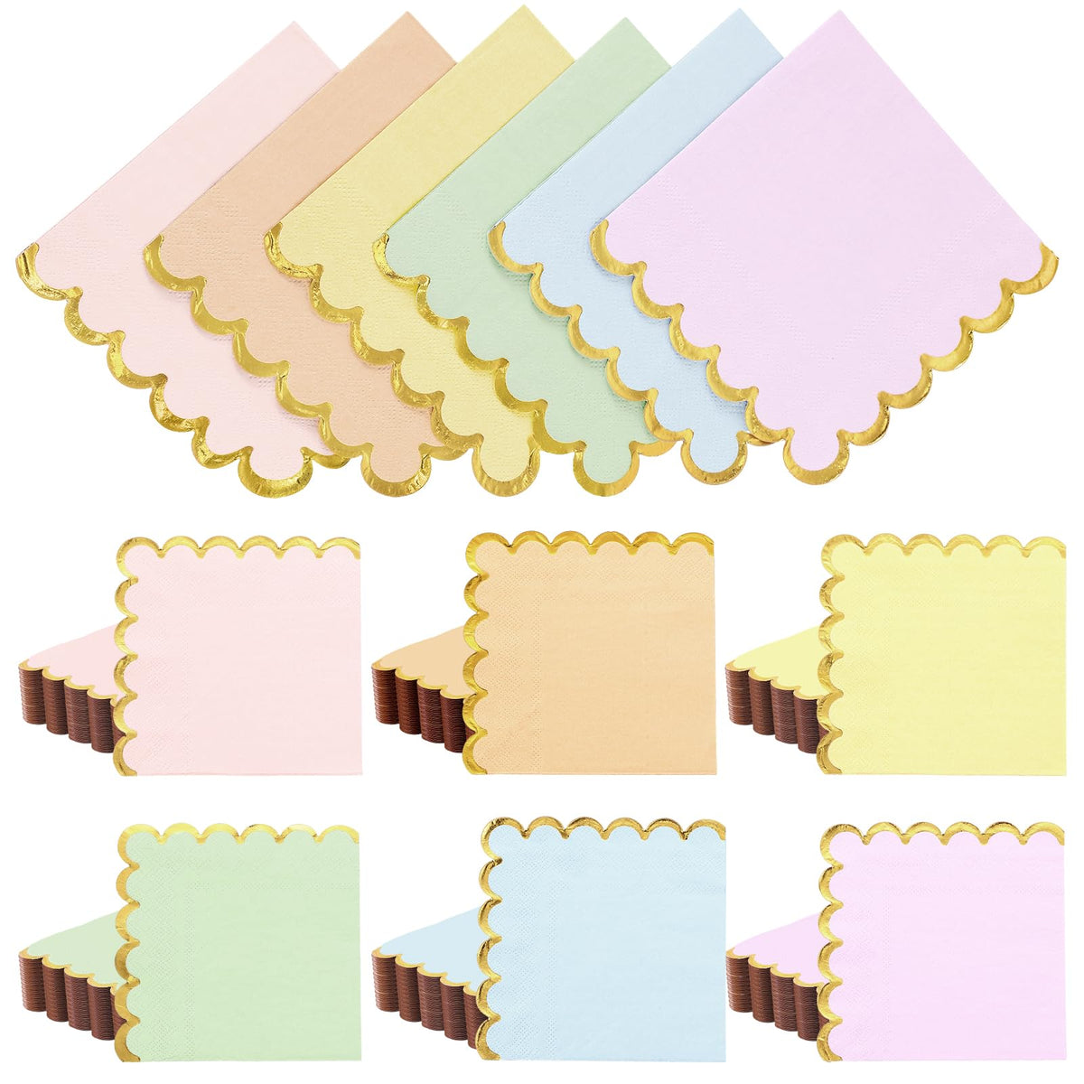 Layhit rainbow pastel napkins with gold edges for festive party decor.