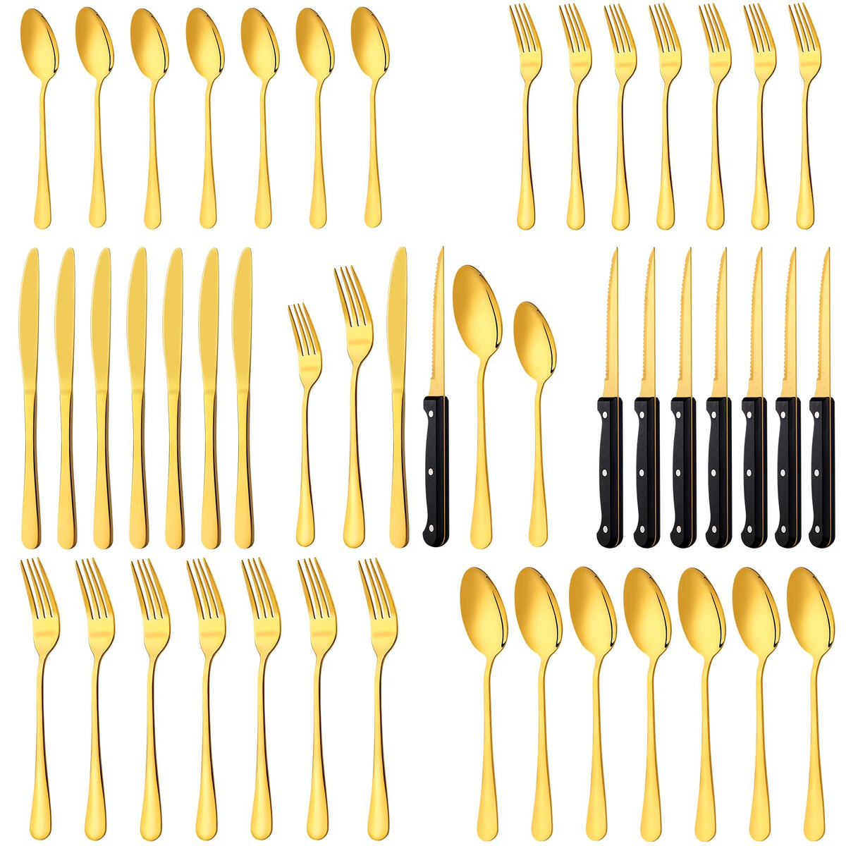 LayHyand 48-piece gold silverware set package for elegant dining