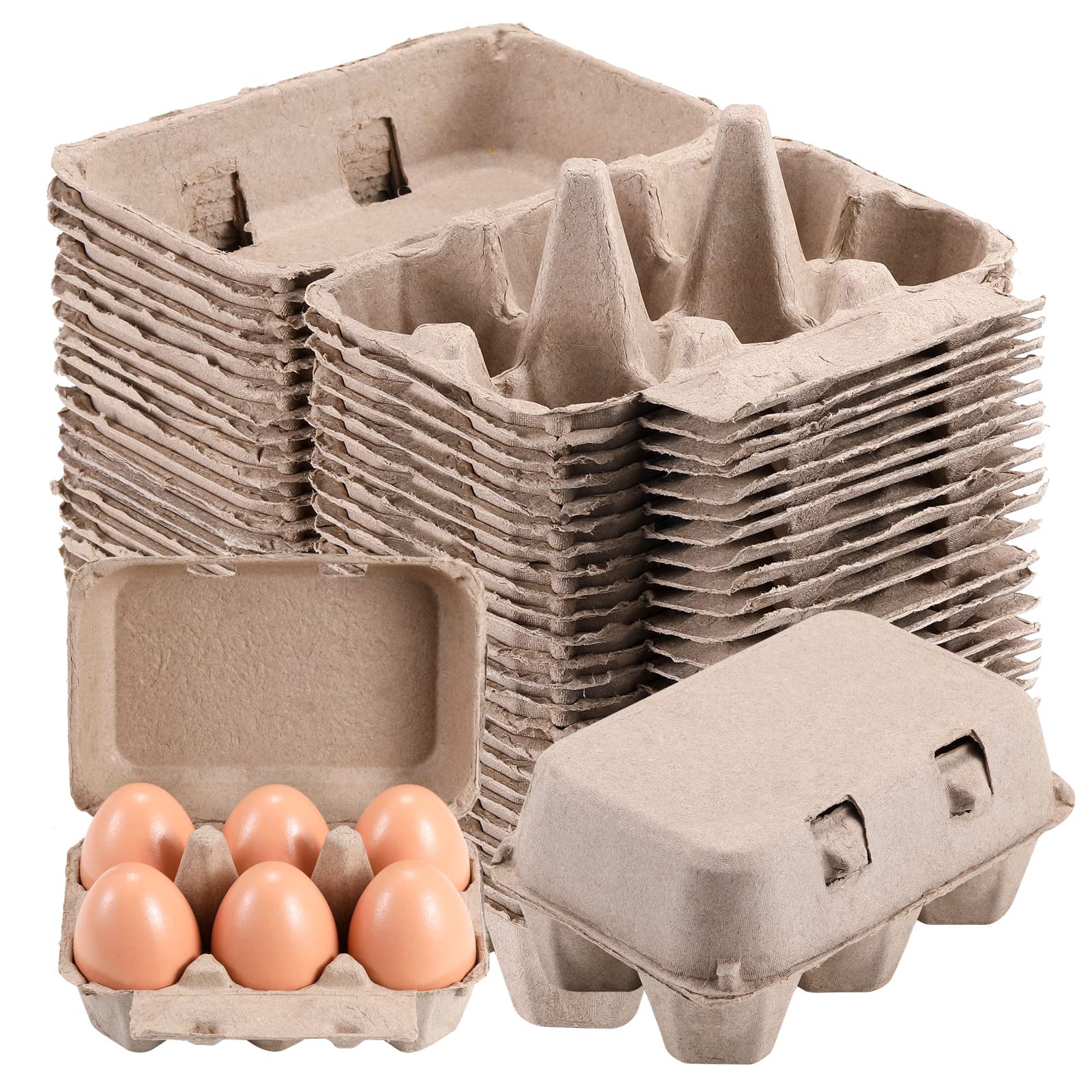LayHyand vintage egg carton six cavities in natural pulp ready for storage.