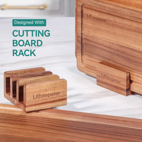 LAZIOPATER Acacia cutting board with built-in handles for easy transfer
