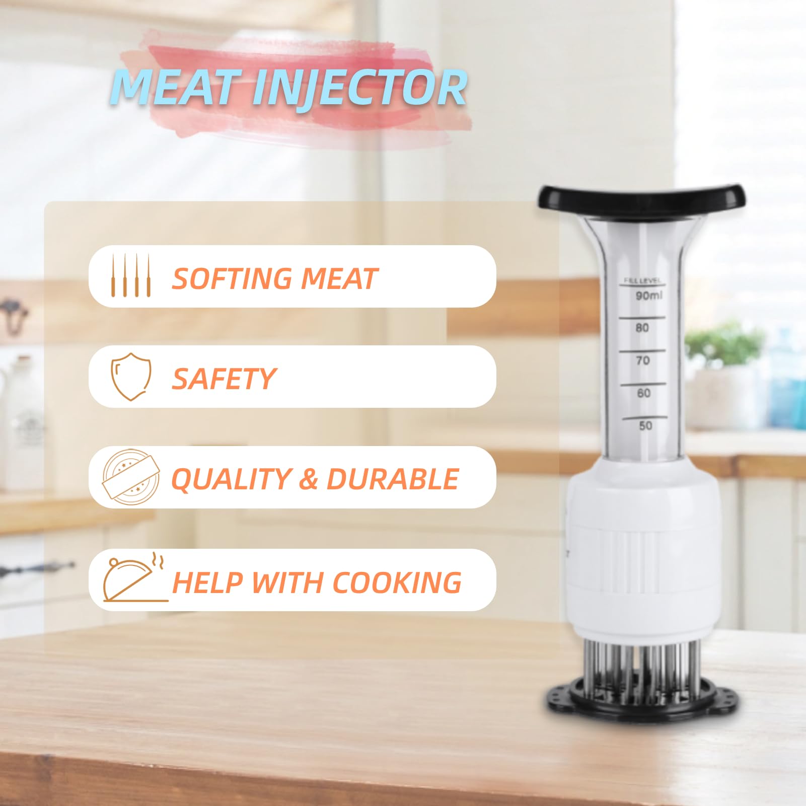 Lazmin marinade injector safety lock demonstrating secure operation
