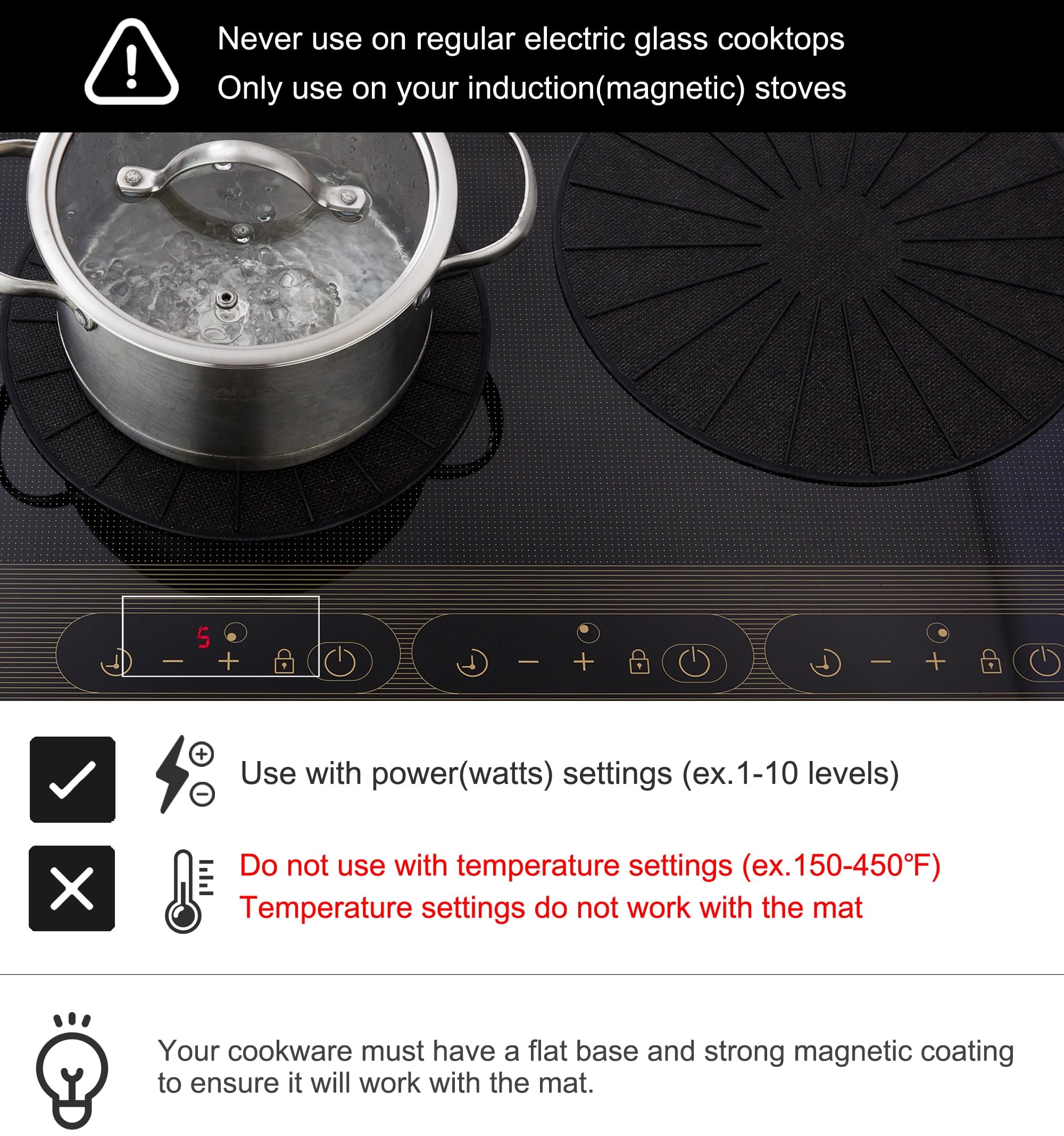 Lazy K induction cooktop mat with heat diffusion for even heat distribution