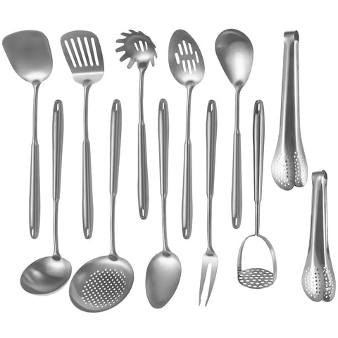 Lazycorner 12 piece stainless utensils set on countertop for easy cooking and organization