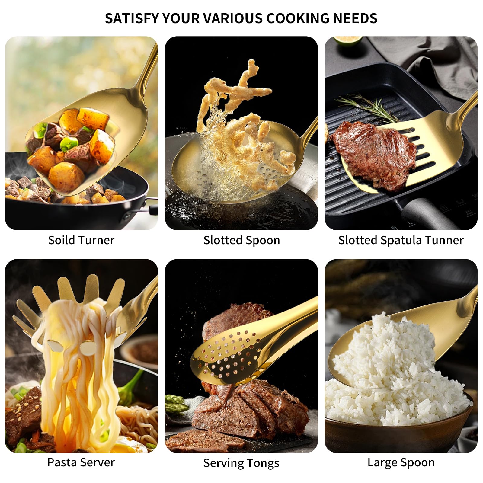 Lazycorner 304 stainless steel slotted spoon for draining and serving.