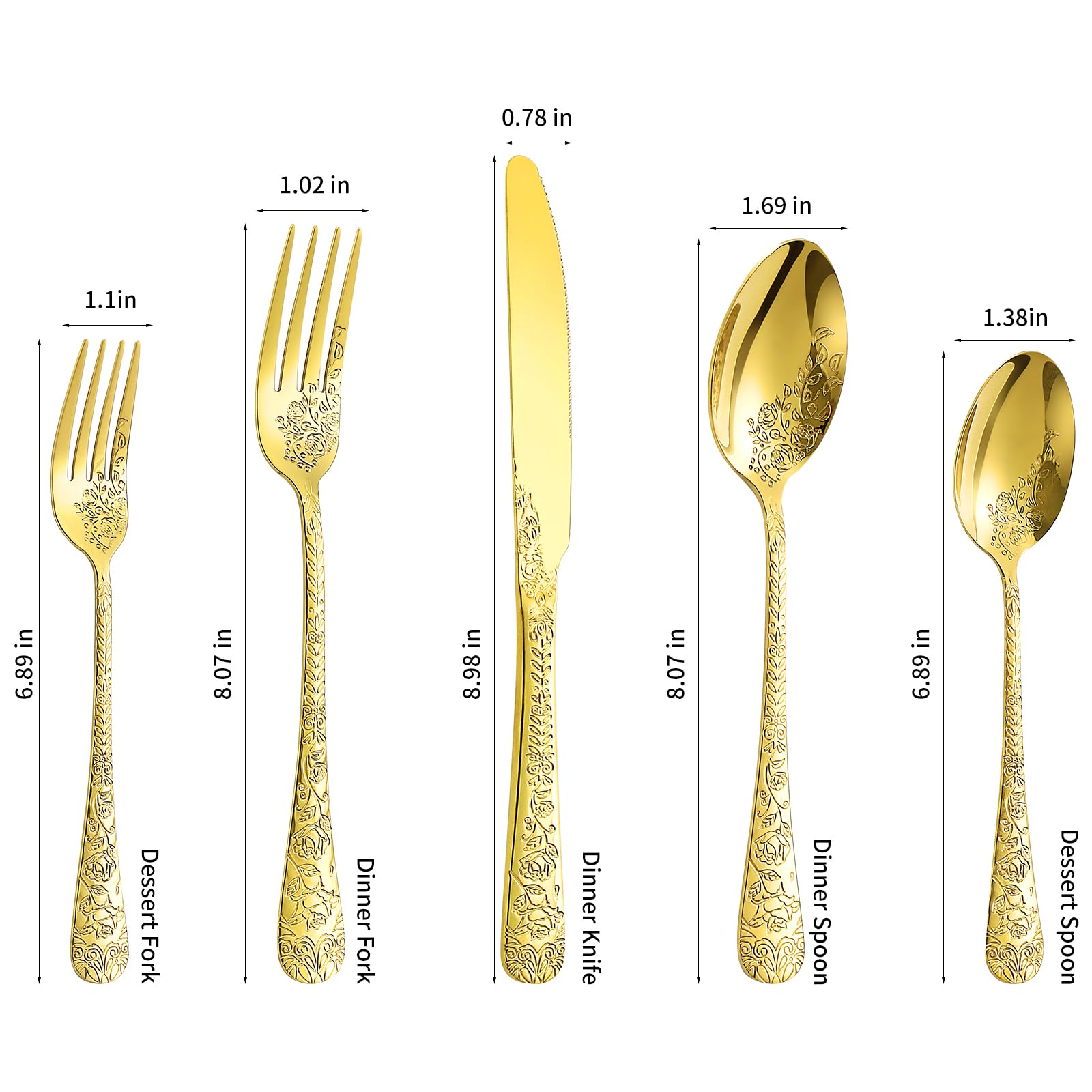 Lazycorner ergonomic-handle gold silverware improves comfort during long meals.