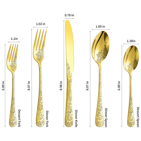 Lazycorner ergonomic-handle gold silverware improves comfort during long meals.