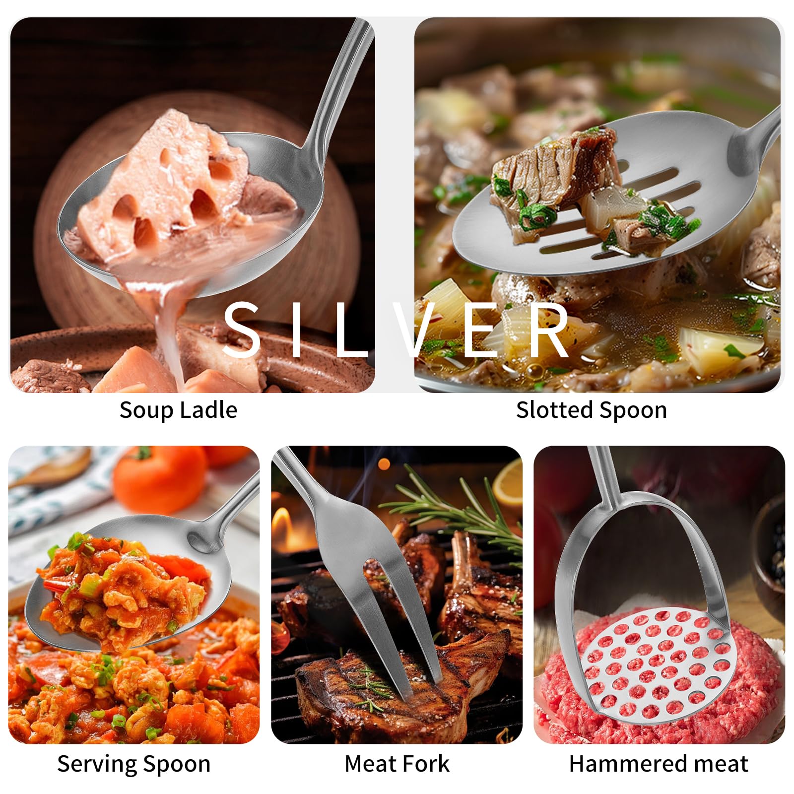 Lazycorner slotted spoon and spatula show durable stainless steel and easy cleaning