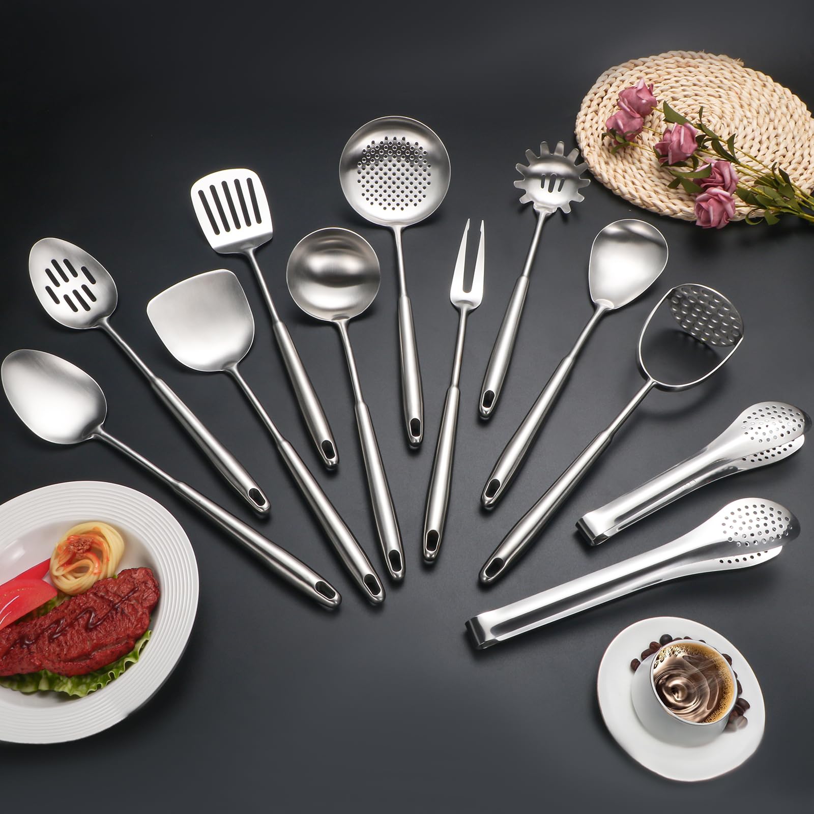 Lazycorner solid Turner and ladle with ergonomic swan handles for comfortable grip