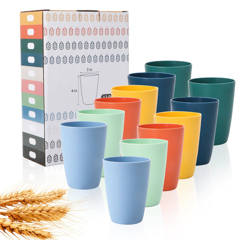lazycorner wheat straw cup 12oz set shown in multiple colors for family dining