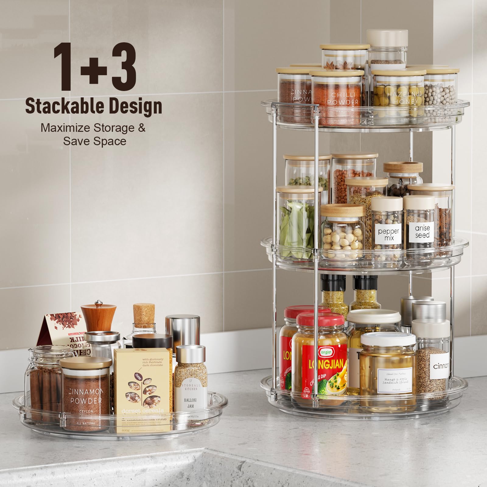 LazySpin 2-pack 2-tier pantry organization for neat shelves.