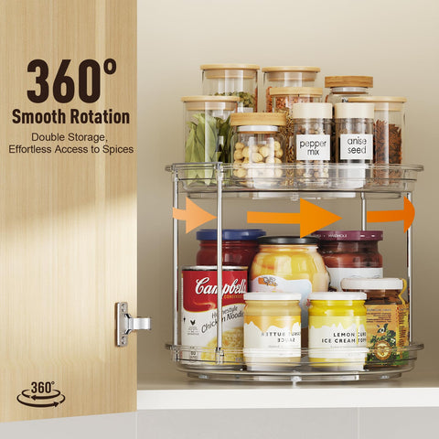 LazySpin 2-pack 2-tier side view highlights accessible spice organization.