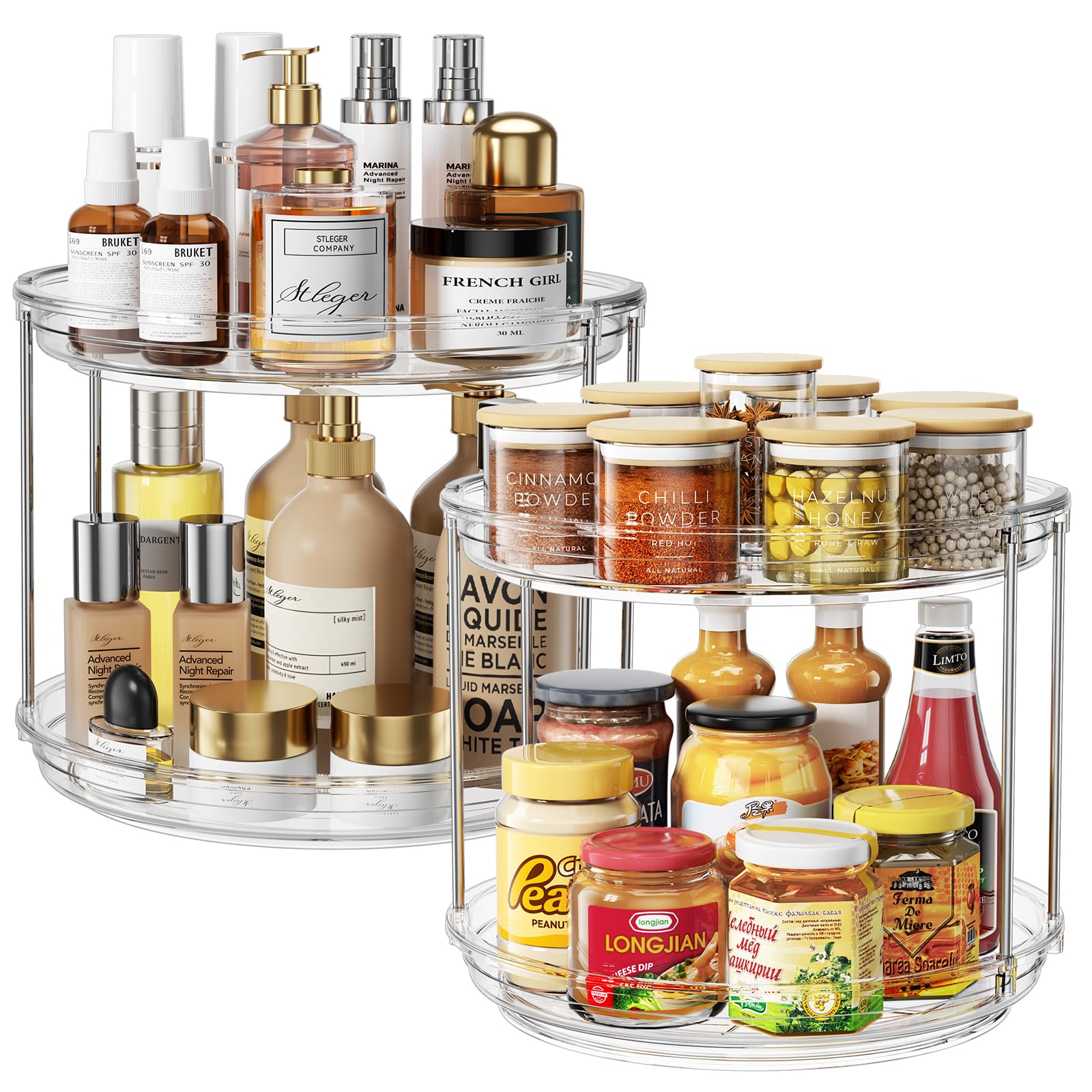 LazySpin 2-pack 2-tier top view shows compact cabinet storage.