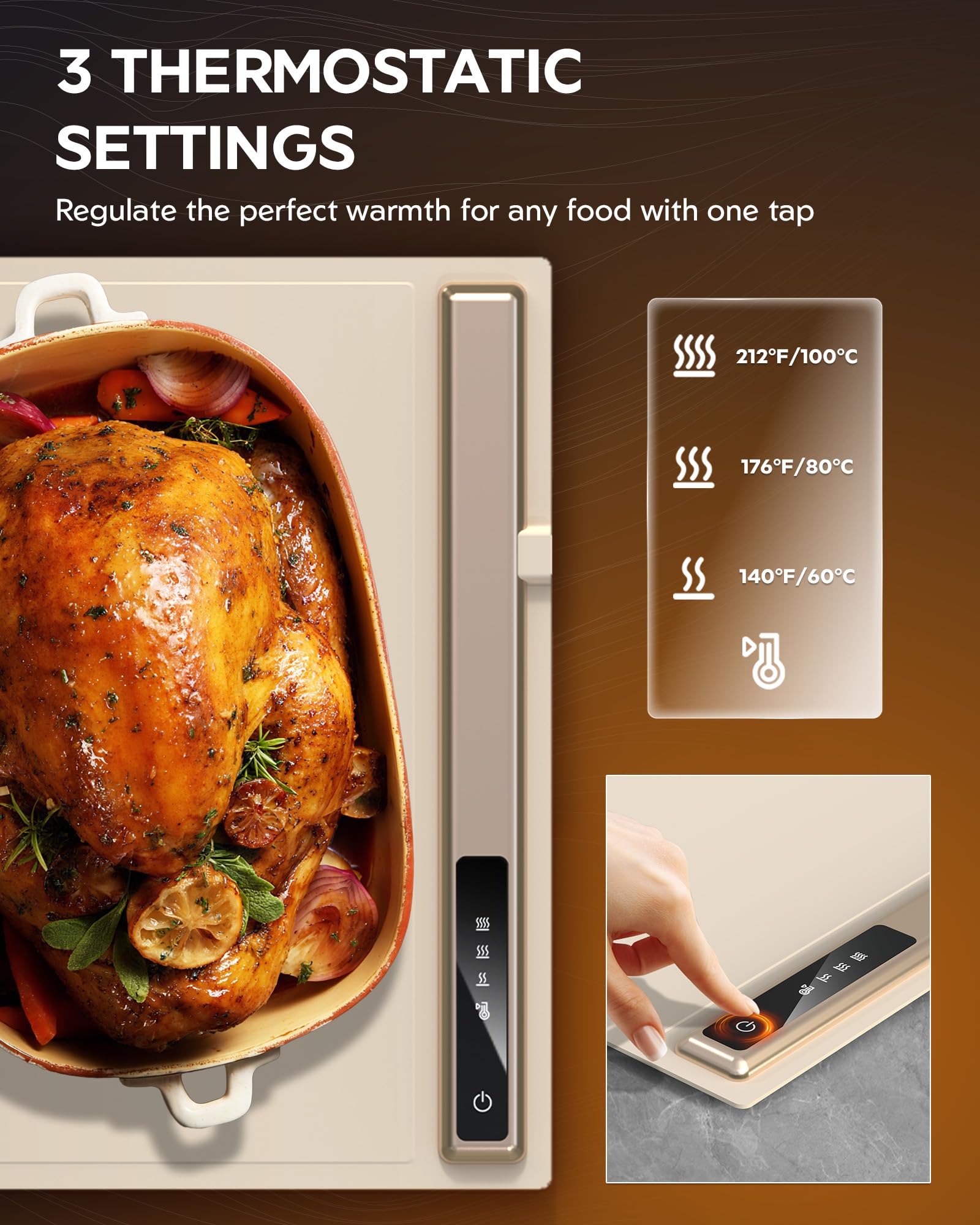 LBOLHZO warming mat with 3-temperature control for precise buffet warming.