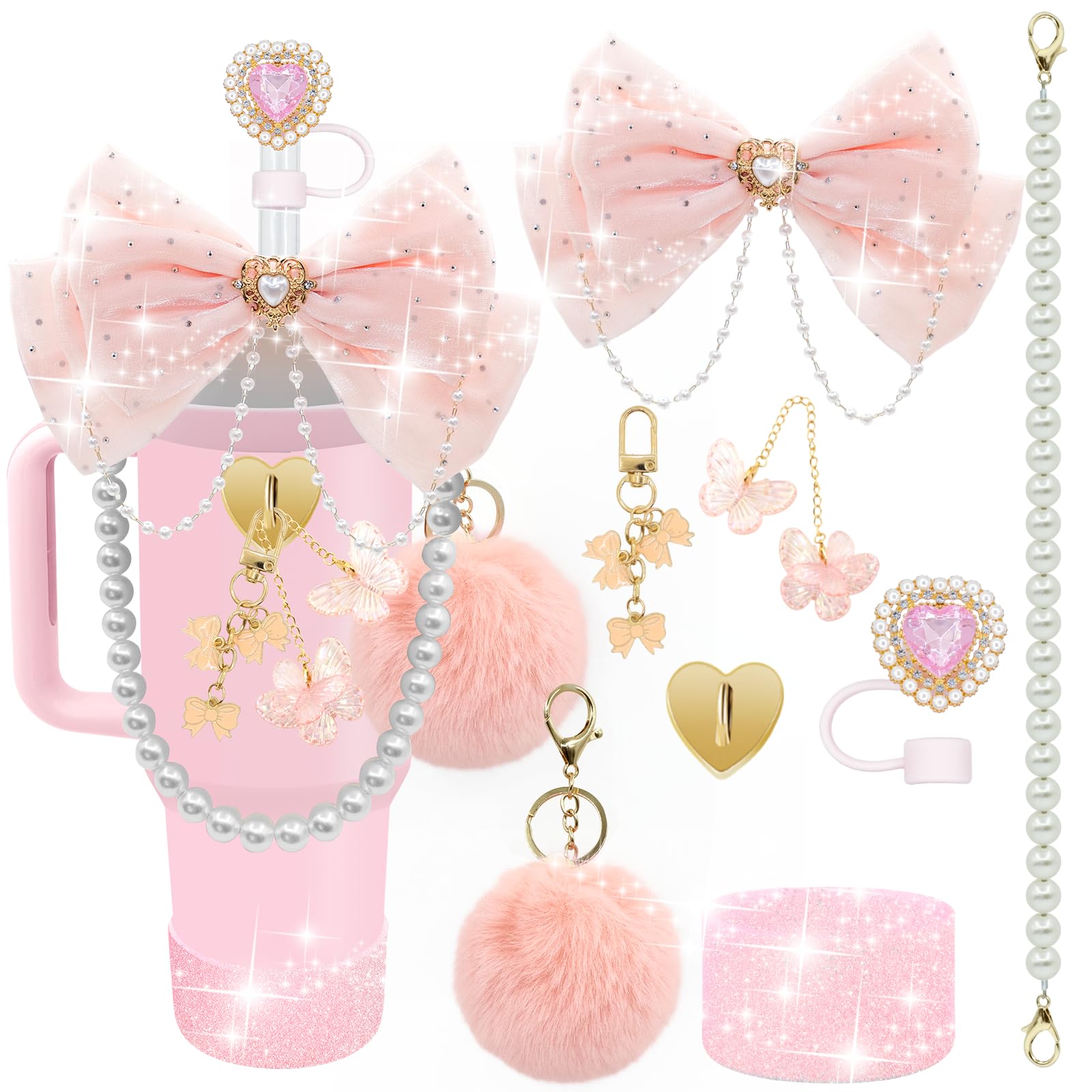 LBU Bling Stanley bow topper adds sparkle to 40/30/20 oz tumbler for daily glam.