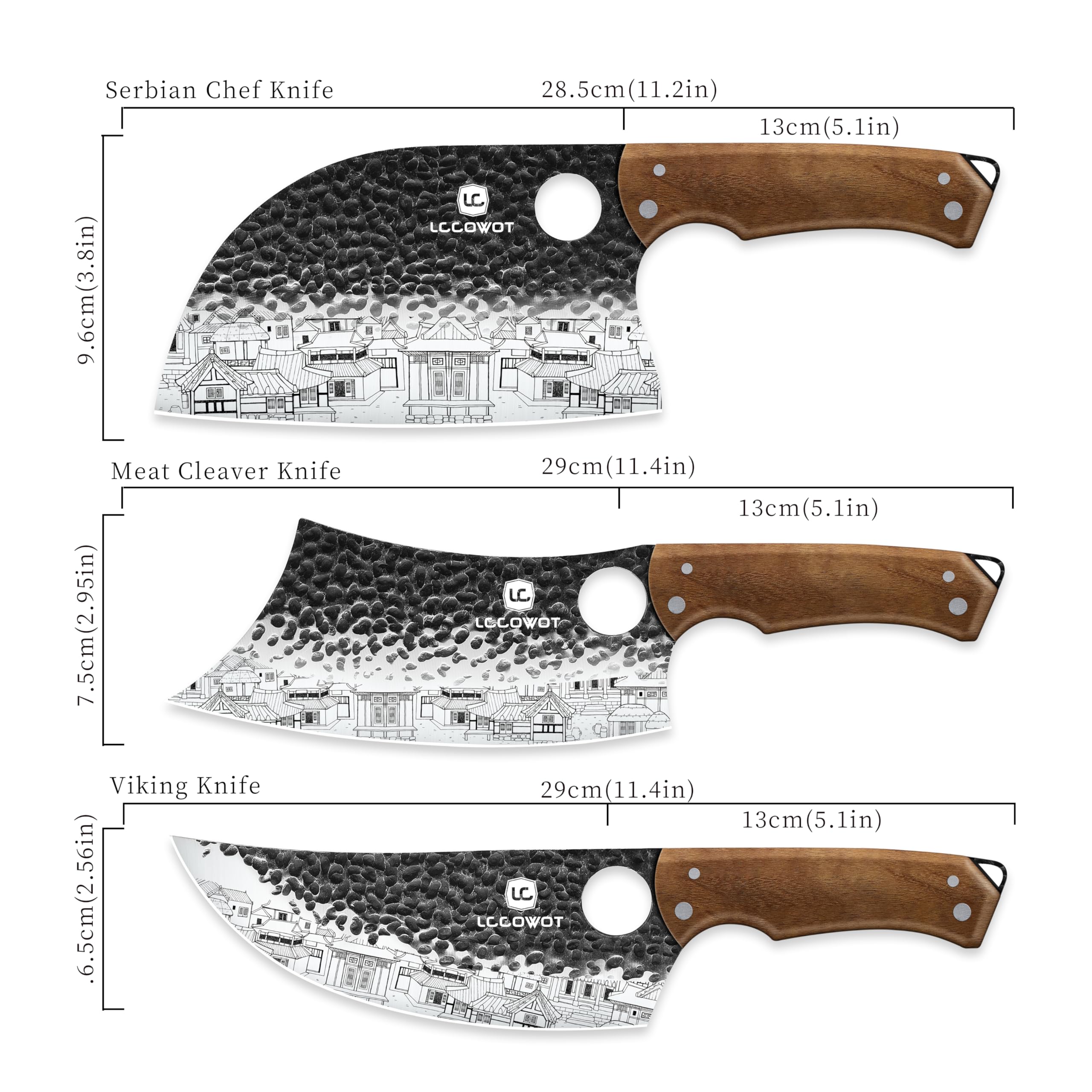Lccowot 6-5inch Viking Knife with ergonomic wooden handle