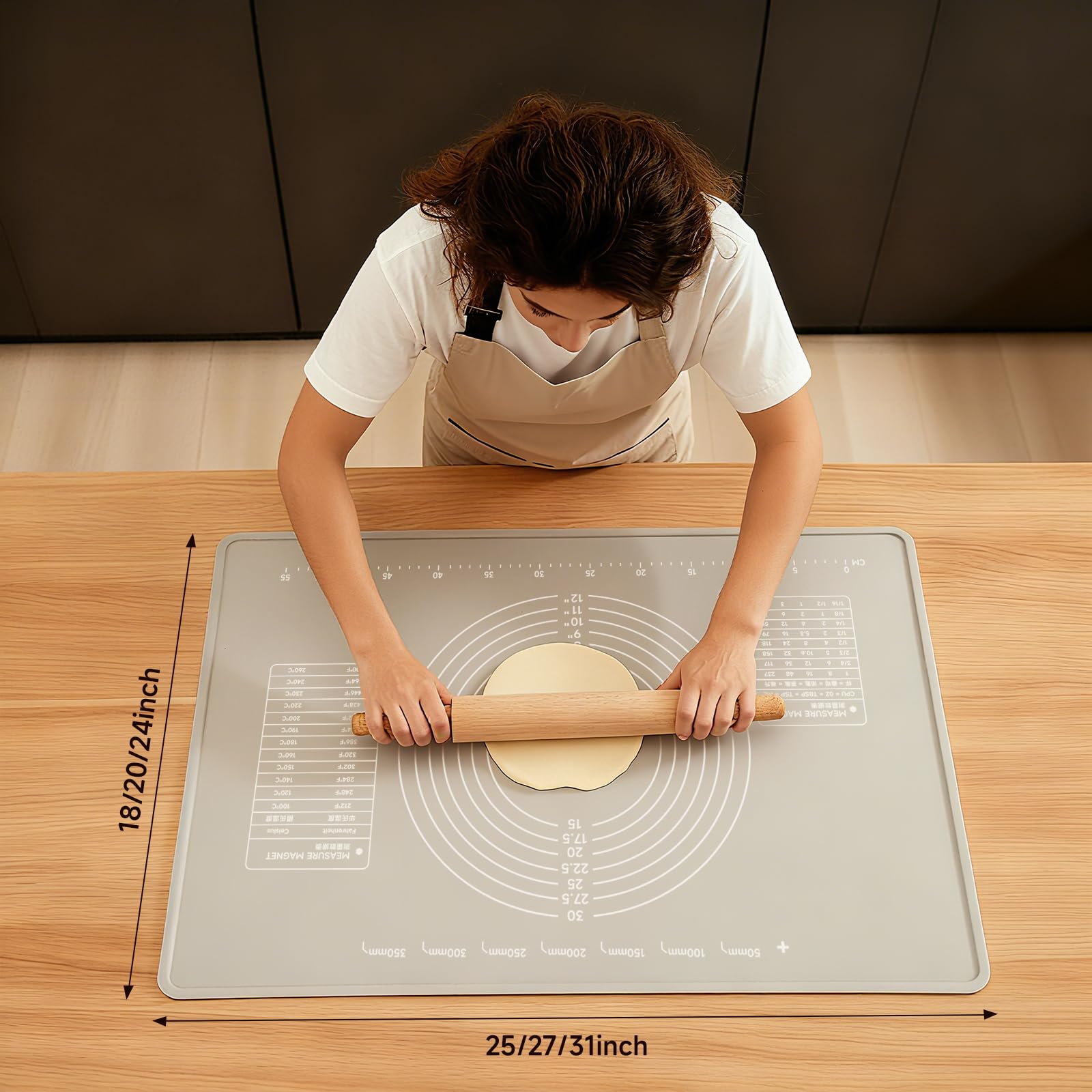 LCOCWMY silicone baking mat rolling action and secure grip.