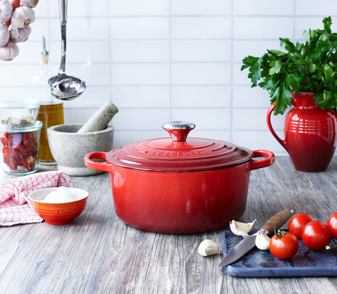 Le Creuset Dutch Oven works on all cooktops and is oven-safe to 500°F