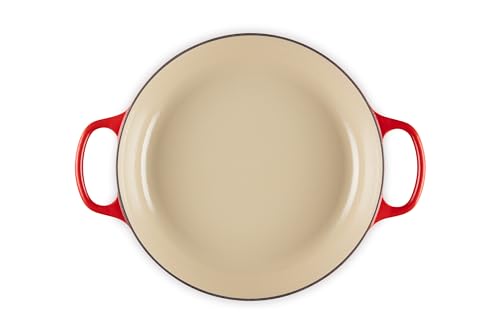 Le Creuset braiser cerise interior view for easy progress checking.