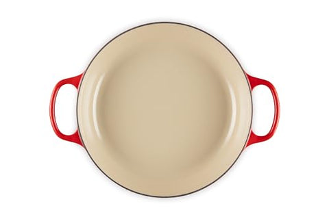 Le Creuset braiser cerise interior view for easy progress checking.