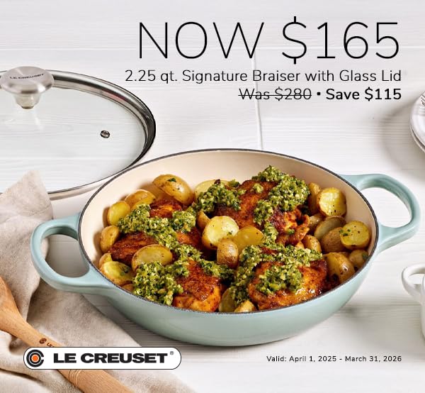 Le Creuset braiser round shallot served dish presents table-ready presentation