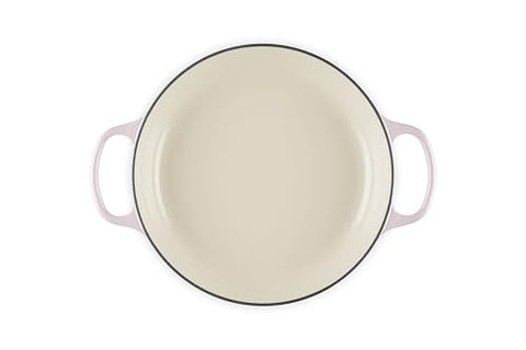 Le Creuset braiser round shallot inside view with light interior enamel for monitoring