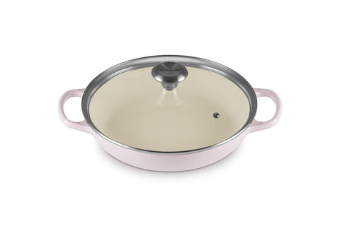 Le Creuset braiser round shallot top view showcases even heat for tender braises