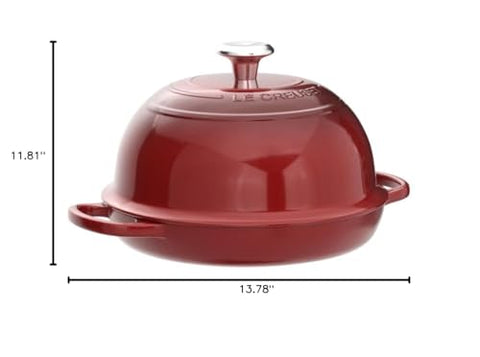 Le Creuset Bread Oven Cerise overall design supports consistent heat for golden crusts.
