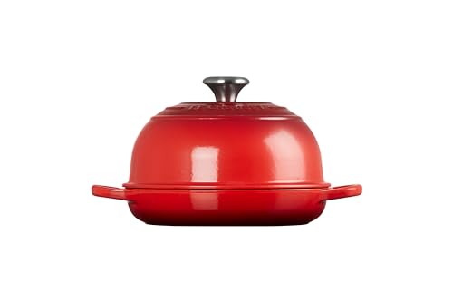Le Creuset Bread Oven Cerise side ridges promote even browning and loaf definition.