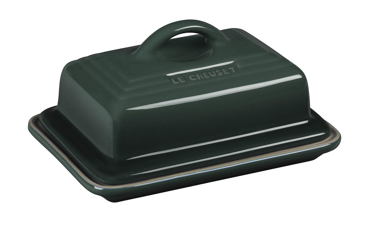 Le Creuset Artichaut butter dish, front view, durable stoneware keeps butter ready at table.