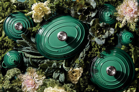 Le Creuset Artichaut butter dish on table, dishwasher-safe for easy cleanup.