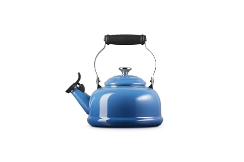 Le Creuset carbon steel kettle heats rapidly for tea or coffee.