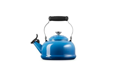 Le Creuset carbon steel kettle heats rapidly for tea or coffee.