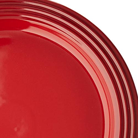 Le Creuset Cerise plate retains heat for serving warmth