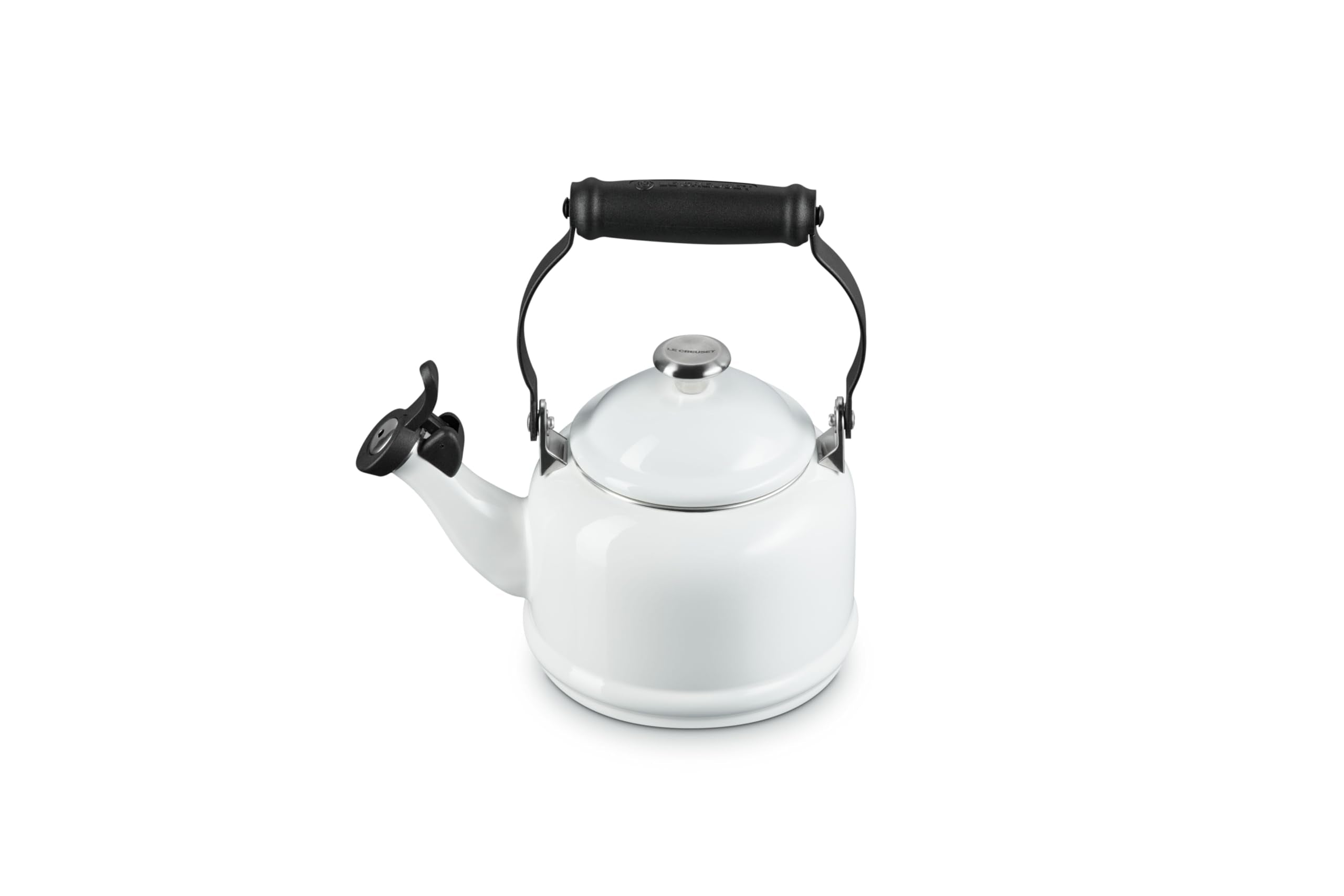 Le Creuset Demi Tea Kettle 1.25 qt white full view, quick heat for tea