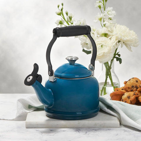 Le Creuset Demi Tea Kettle white in bright kitchen, ideal gift idea for tea lovers
