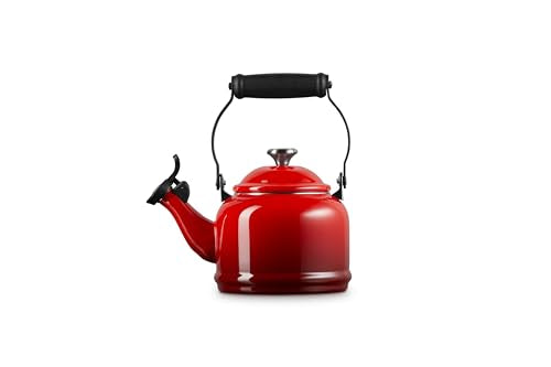 Le Creuset Demi Tea Kettle Cerise pour view demonstrates smooth, controlled pouring.