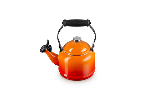 Le Creuset Demi Tea Kettle Flame body in glossy enamel for quick boiling.
