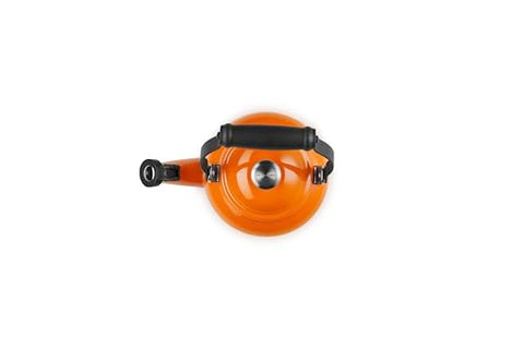 Le Creuset Demi Tea Kettle Flame interior min and max markings aid measurement.