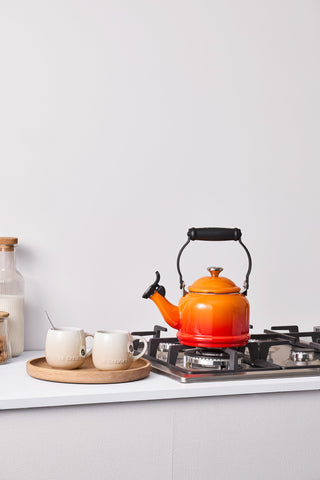 Le Creuset Demi Tea Kettle Flame pour spout offers controlled pouring.