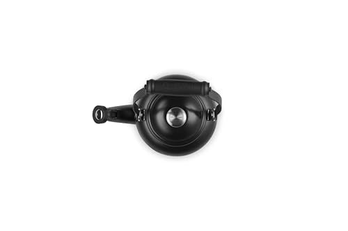 Le Creuset Demi Tea Kettle in Licorice — signature knob and embossed handle for a secure grip.