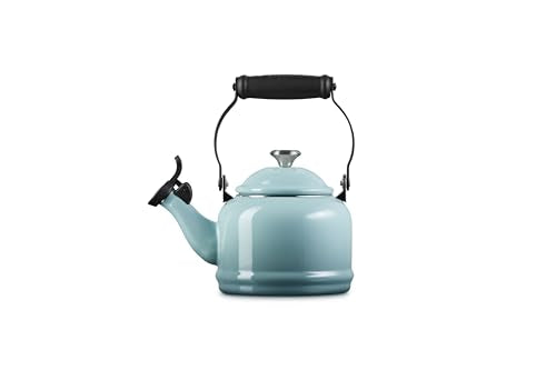 Le Creuset Demi Tea Kettle Sea Salt durable handle and knob provide a secure grip.