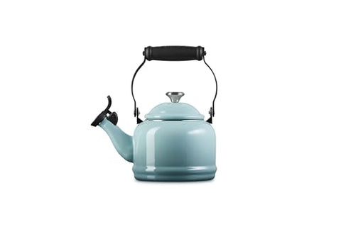 Le Creuset Demi Tea Kettle Sea Salt durable handle and knob provide a secure grip.