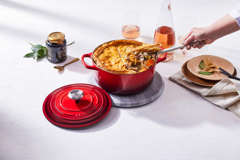 Le Creuset durable enamel resists dulling and staining.