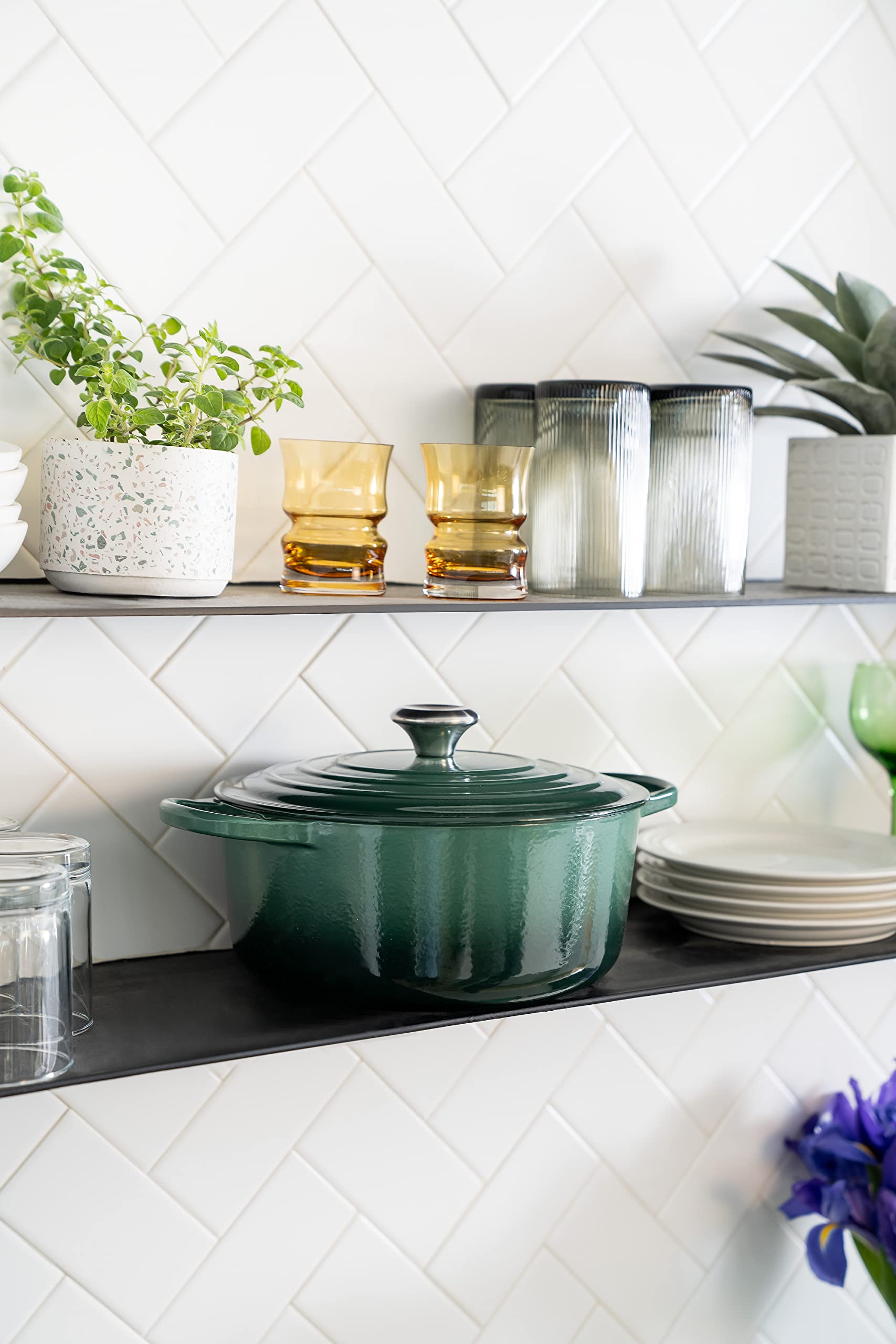 Le Creuset Dutch Oven works on all cooktops and tolerates up to 500°F.